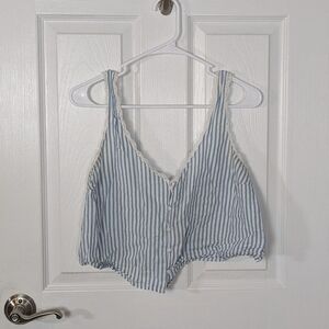 Vintage 90s Victoria's Secret Lace Trim Blue and‎ White Striped Slip Top Size S